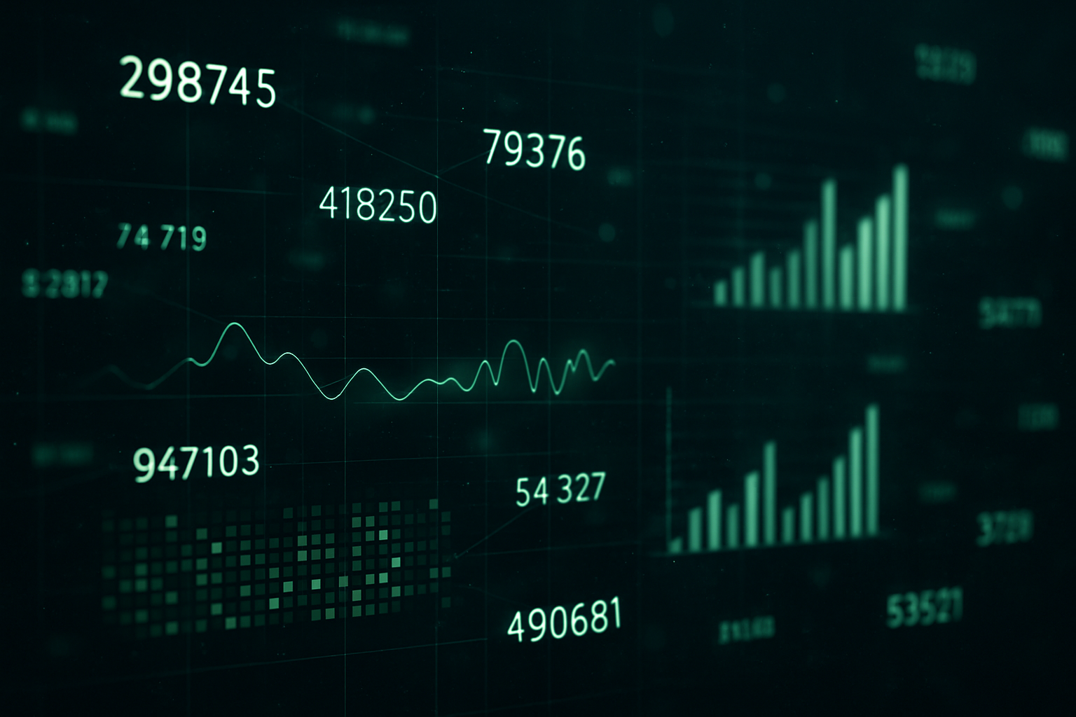 Rappresentazione astratta di numeri casuali e grafici statistici legati ai sistemi RNG nei giochi online
